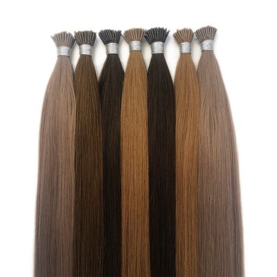 Micro-anneaux de 18 pouces Rémy Cuticule aligné Cheveux humains Pré-liés U I Nano-extensions de pointe plat