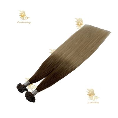 12A haut de gamme double dessiné russe de cheveux humains Remy à pointe plate extension intacte de kératine