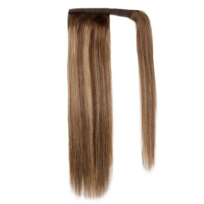 Clip de cheveux humains dans les extensions de queue de cheval sans perte Longue enveloppe droite autour