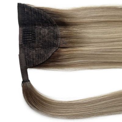 Clip de cheveux humains dans les extensions de queue de cheval sans perte Longue enveloppe droite autour
