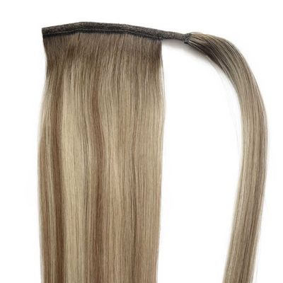 Clip de cheveux humains dans les extensions de queue de cheval sans perte Longue enveloppe droite autour