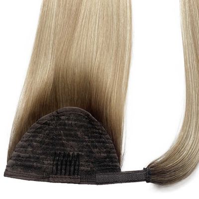 Clip de cheveux humains dans les extensions de queue de cheval sans perte Longue enveloppe droite autour