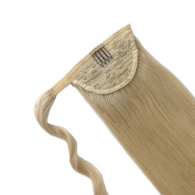 US personnalisé Cheveux humains queue de cheval Longue pièce de cheveux droits avec enveloppe autour du design